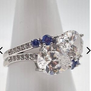 925 Sterling Silver Quartz & Amethyst Cluster Ring 6.1g